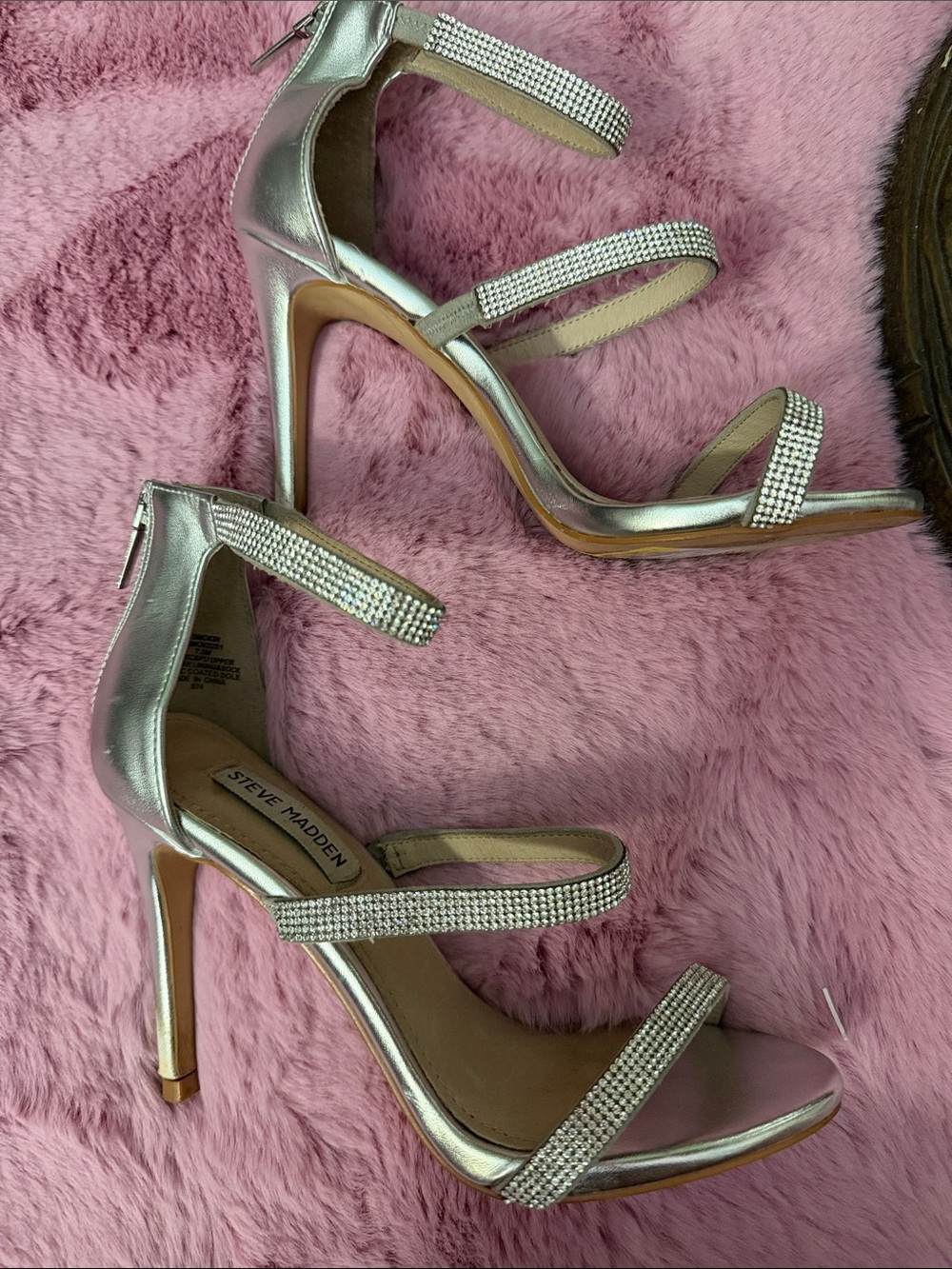 Steve Madden Silver Rhinestone Strappy Stiletto Sandals
